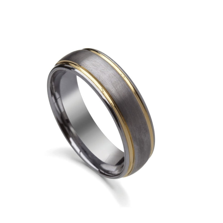Brushed Tungsten Ring with Gold Detail
