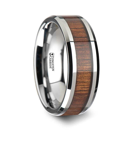 Koa Wood Inlaid Tungsten Ring