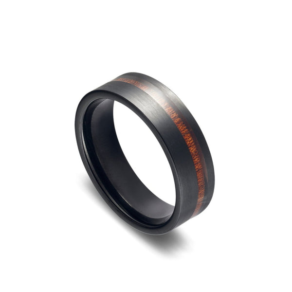IP Black Plated Tungsten Ring with Wood Inlay