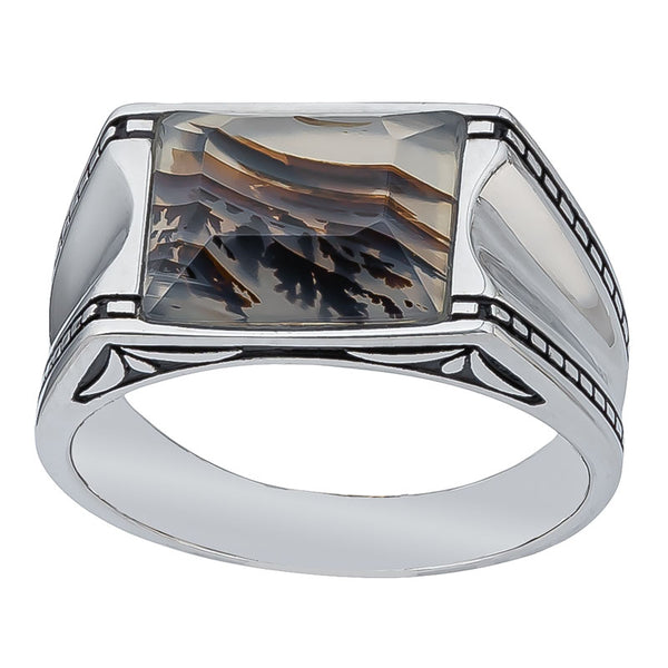 Sterling Silver Step Cut Baguette Agate Ring