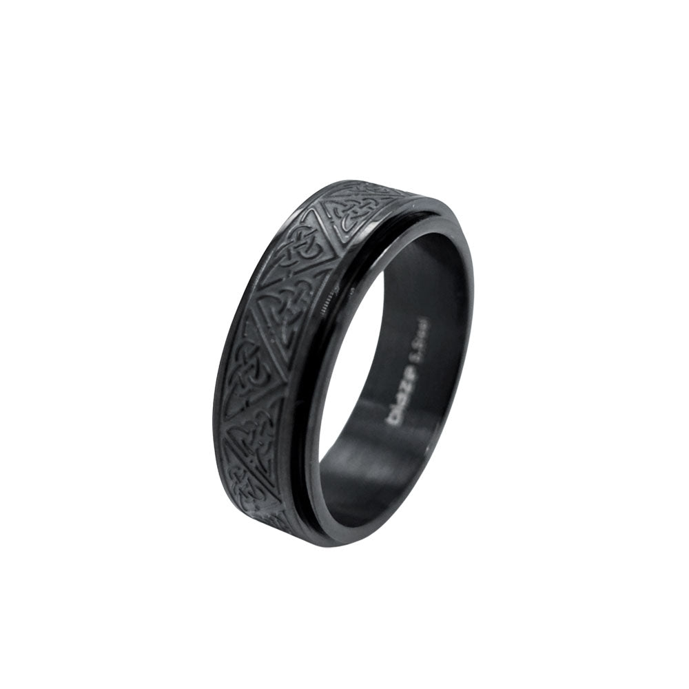 Stainless Steel Celtic Triangle Pattern Spinning Ring Black