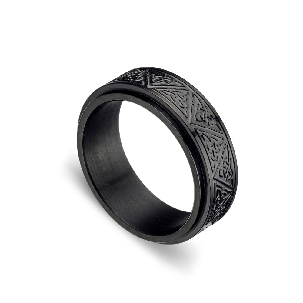 Stainless Steel Celtic Triangle Pattern Spinning Ring Black