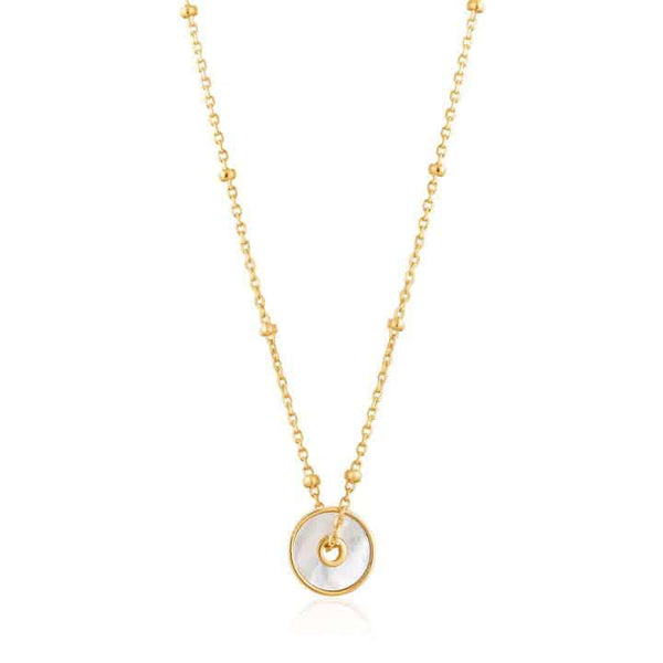 Gold Mother Of Pearl Disc Necklace