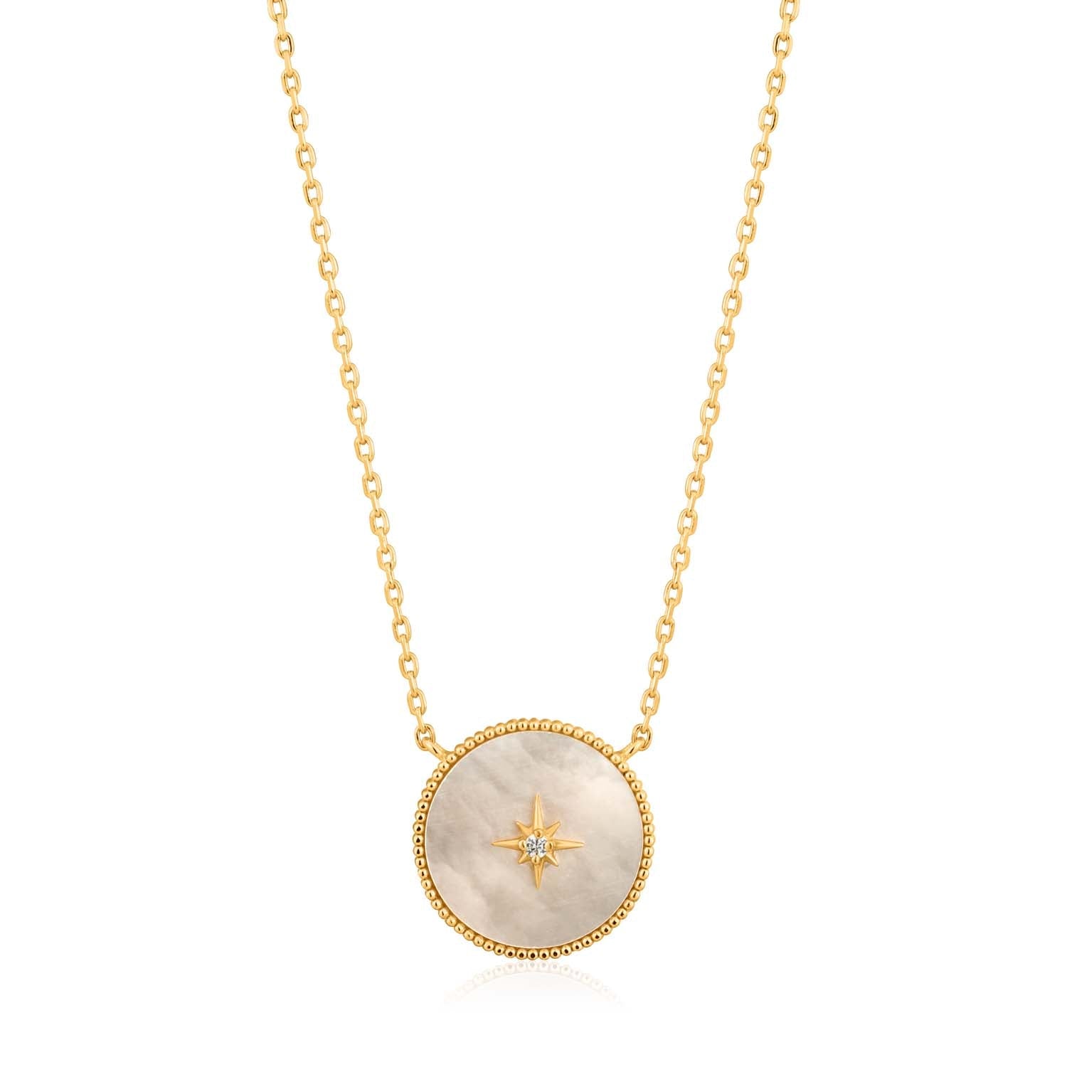 Gold Mother of Pearl Emblem Necklace