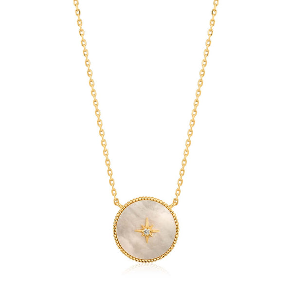 Gold Mother of Pearl Emblem Necklace