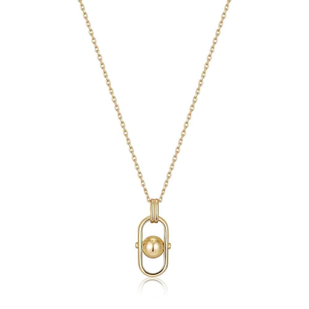 Gold Orb Link Drop Pendant Necklace