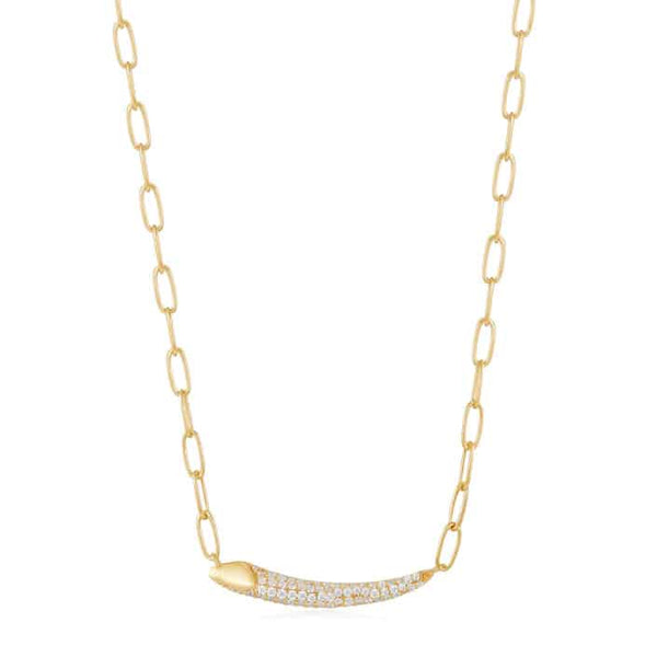 Gold Pave Bar Chain Necklace