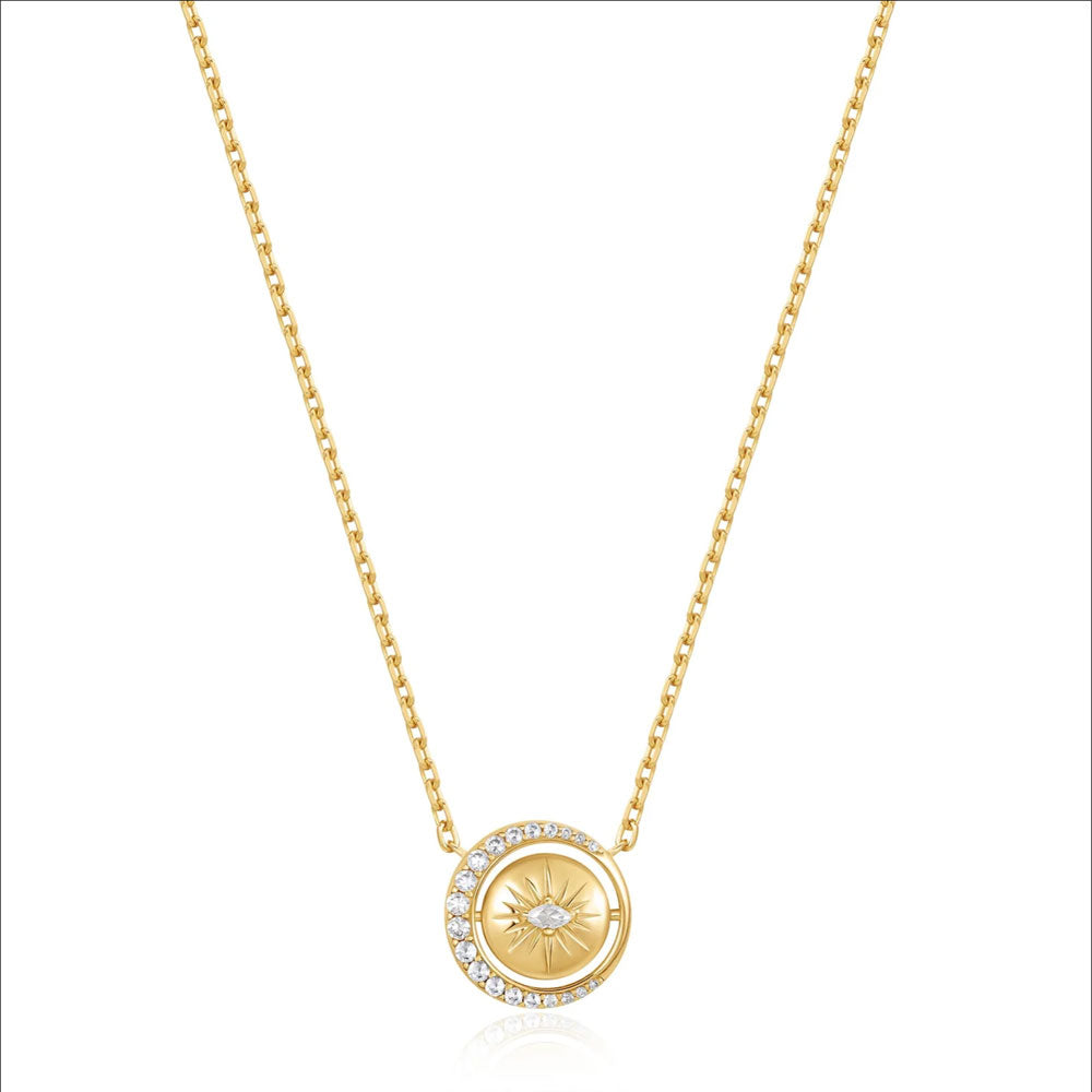 Gold Reversible Pave Moon Evil-Eye Necklace