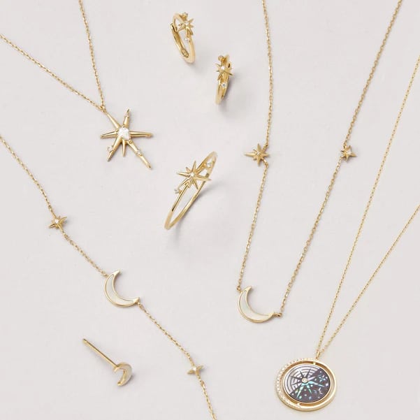 14kt Gold Diamond and Mother Of Pearl Moon Necklace