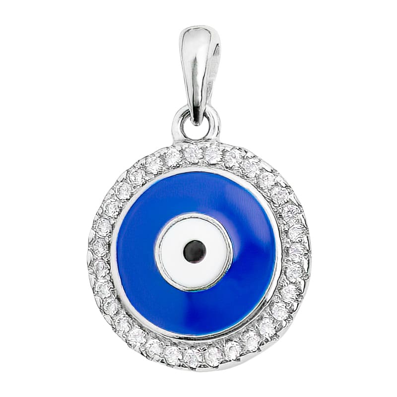 Round Blue CZ Evil Eye Necklace