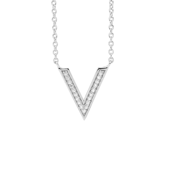 Silver CZ Arrow Head 'V' Necklace