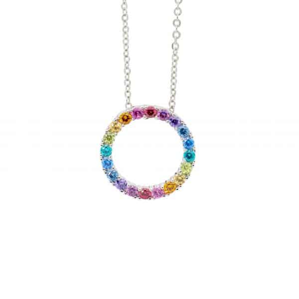 Silver Circle Spectral Coloured CZ Pendant