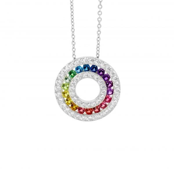 Spectral Coloured CZ Silver Circle Pendant