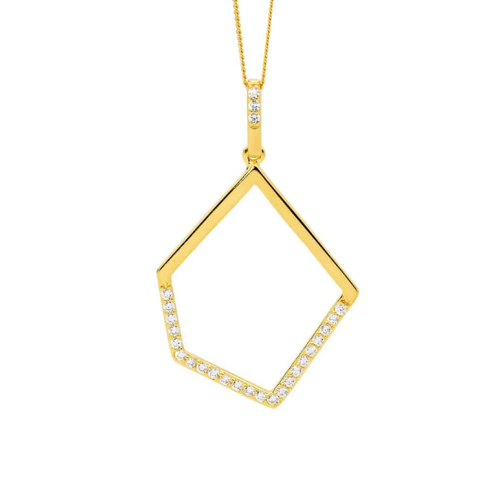 Geometric Silver Necklace Yellow Gold