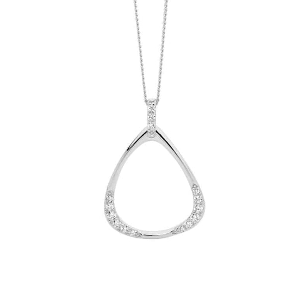 Sterling Silver Open Pear Shape Necklace White Gold