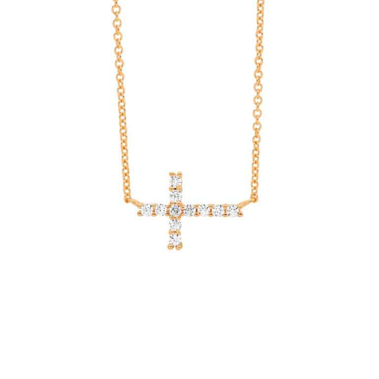 Sterling Silver Laid Cross Necklace Rose Gold