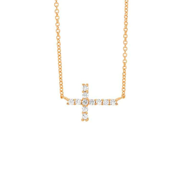 Sterling Silver Laid Cross Necklace Rose Gold