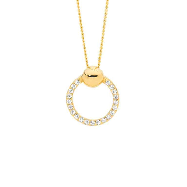 Open Circle Round Silver Necklace Yellow Gold