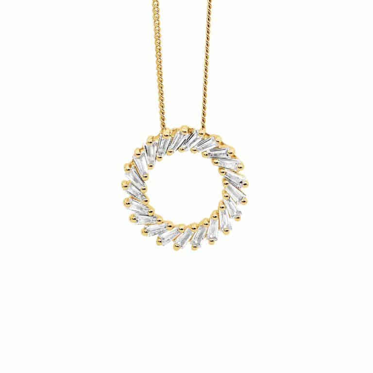 Sterling Silver Baguette CZ Circle Pendant Yellow Gold