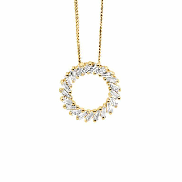Sterling Silver Baguette CZ Circle Pendant Yellow Gold