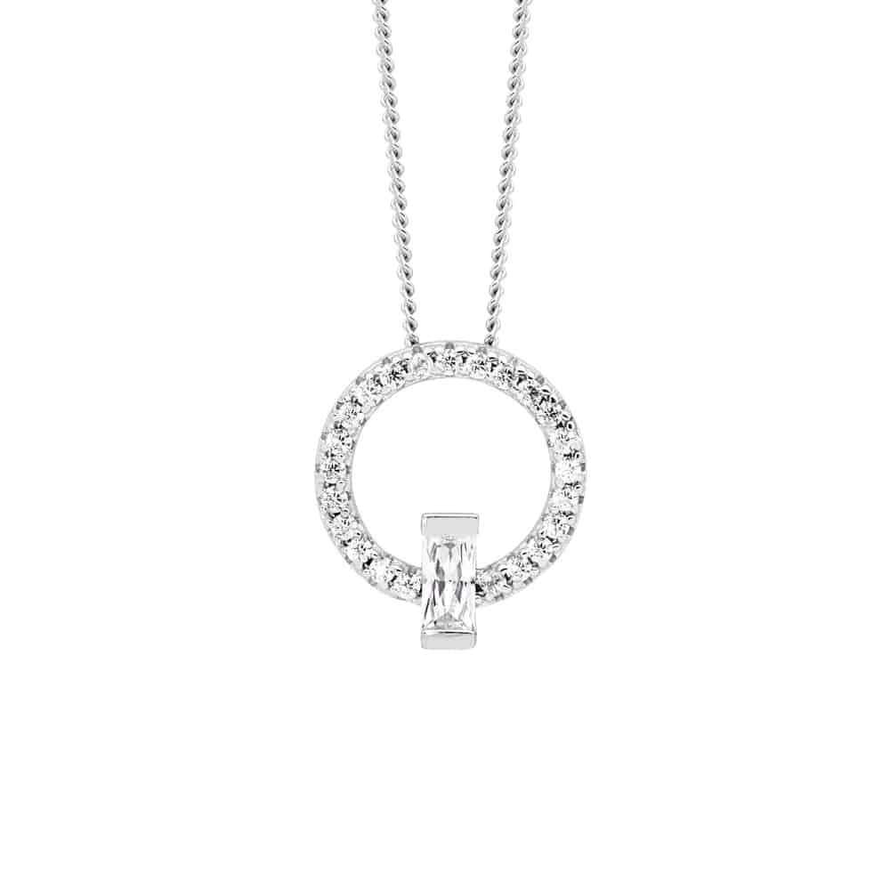Sterling Silver Open Circle Pendant with White Baguette CZ