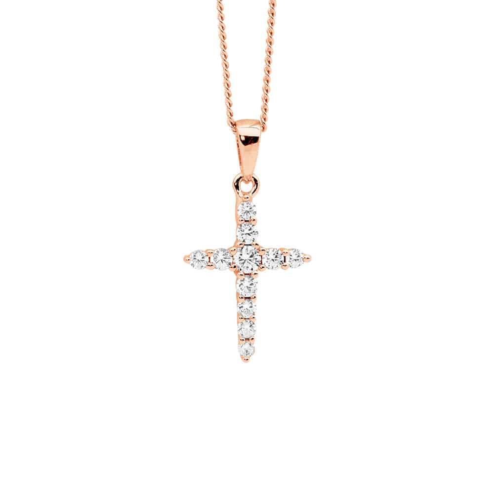 Rose Gold Plated Sterling Silver White CZ set Necklace