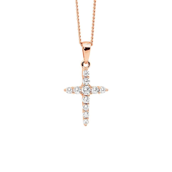 Rose Gold Plated Sterling Silver White CZ set Necklace