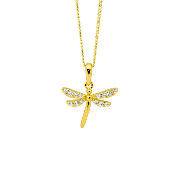 Sterling Silver Dragonfly Necklace Yellow gold
