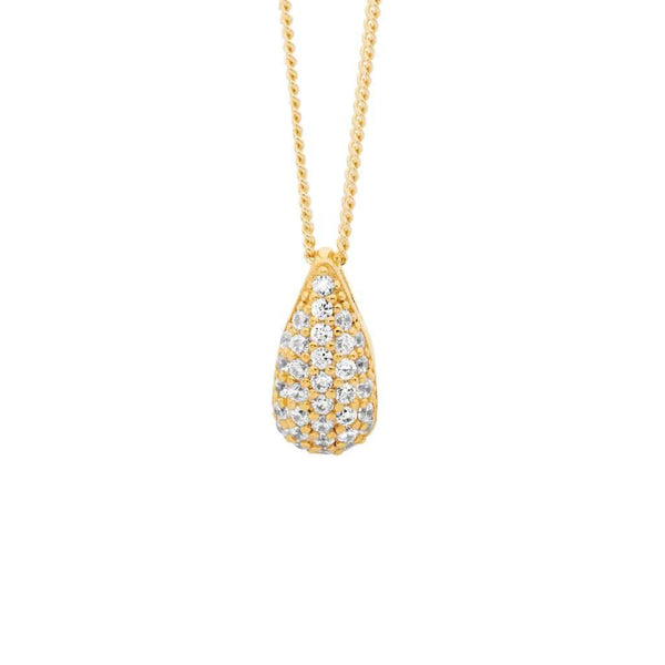 Tear Drop Pendant Set with CZ Necklace Yellow Gold