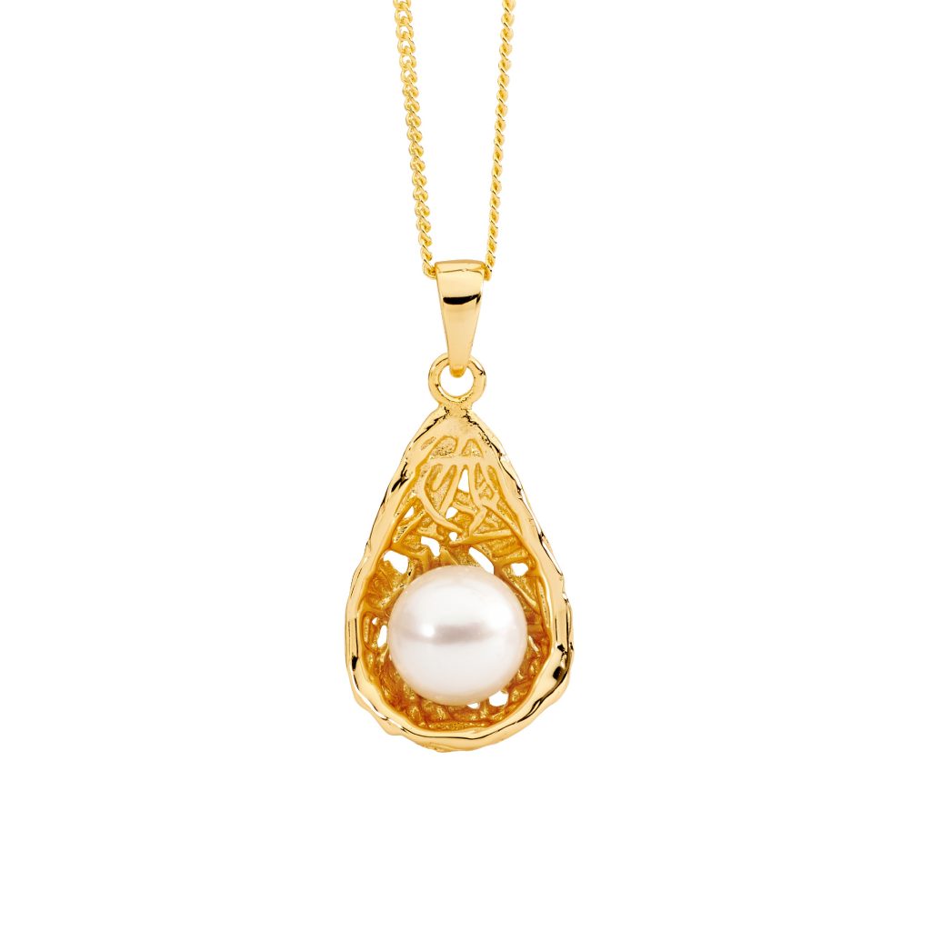 Yellow Gold Plated Silver Freshwater Pearl Nest Necklace