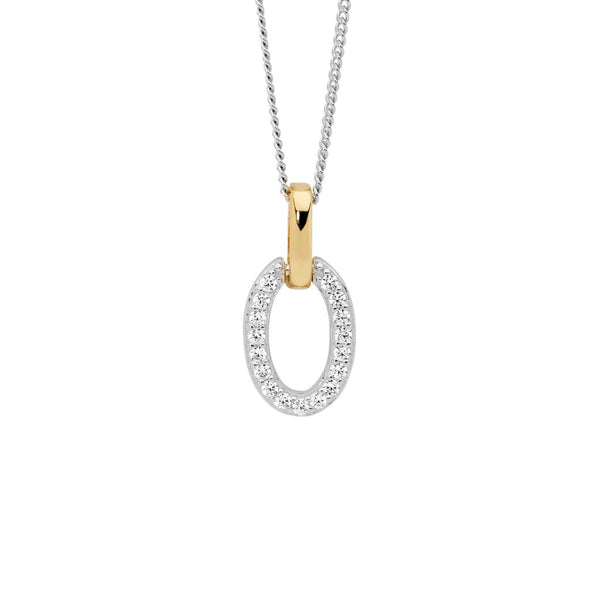 Sterling Silver Open 'O' Two-Tone CZ Necklace