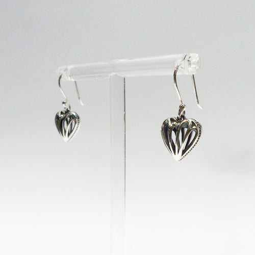Filigree Puffed Heart Silver Earrings