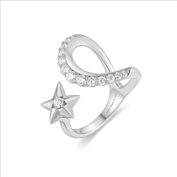 Silver Sparkling Moon and Star Adjustable Ring