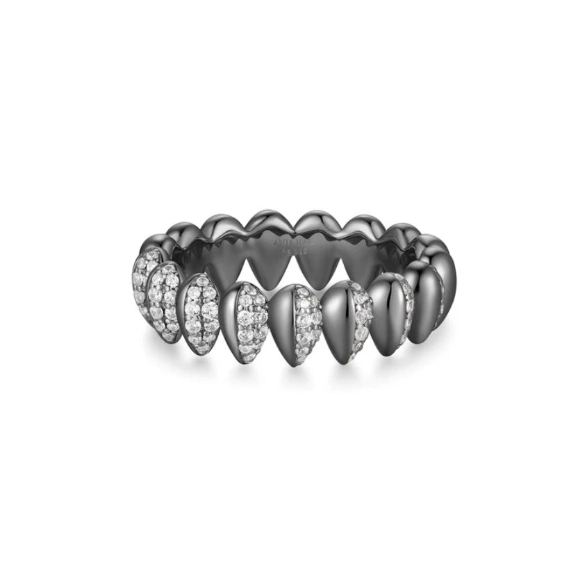 Black Sparkling Puffy Spike Ring