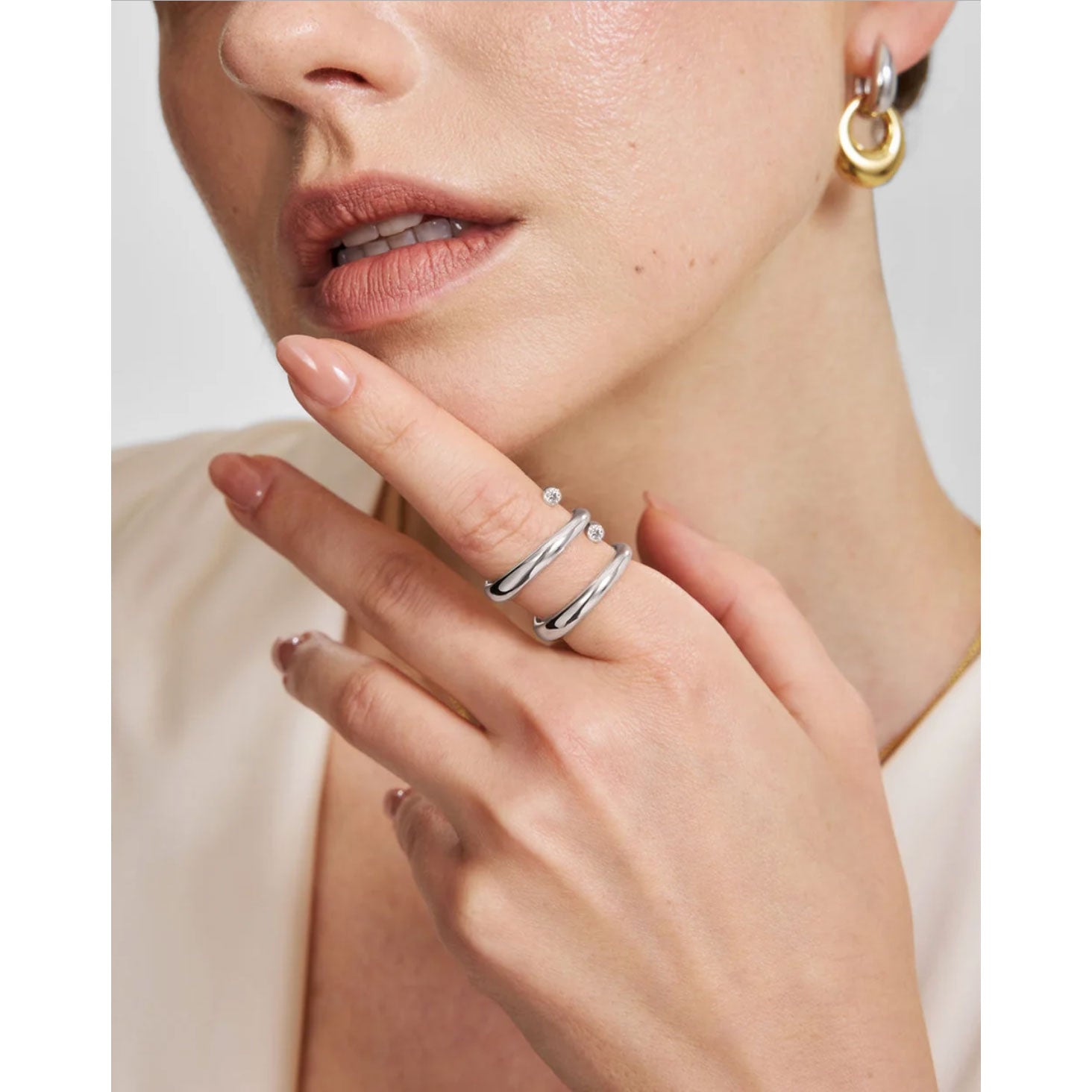Silver Spiral Bezel-End Adjustable Ring