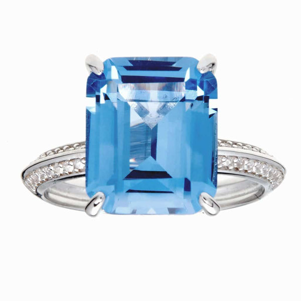 BLUE BAGUETTE CUT SILVER RING