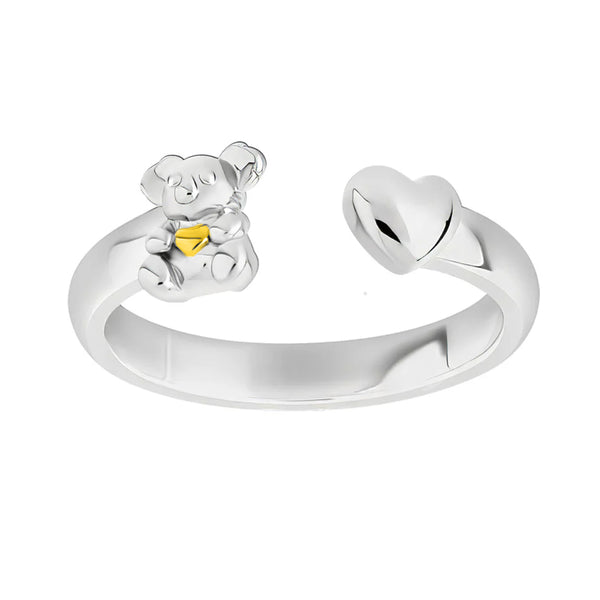 Sterling Silver Kuddli Koala Open Ring with Heart