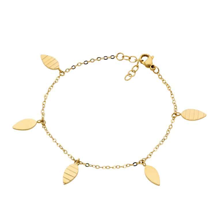 Stainless Steel Leaves Charm Bracelet Yellow Gold
