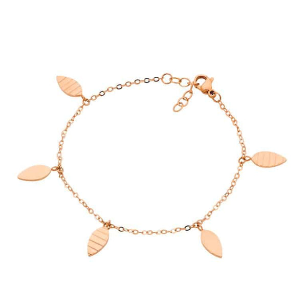 Stainless Steel Leaves Charm Bracelet Rose Gold