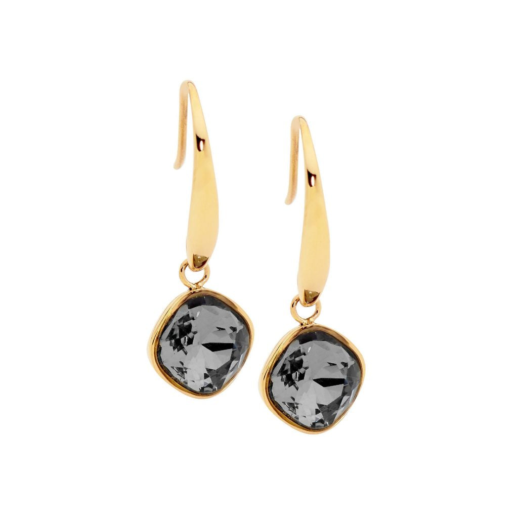 Black Diamond Colour Crystal Stainless Steel Earrings Yellow Gold