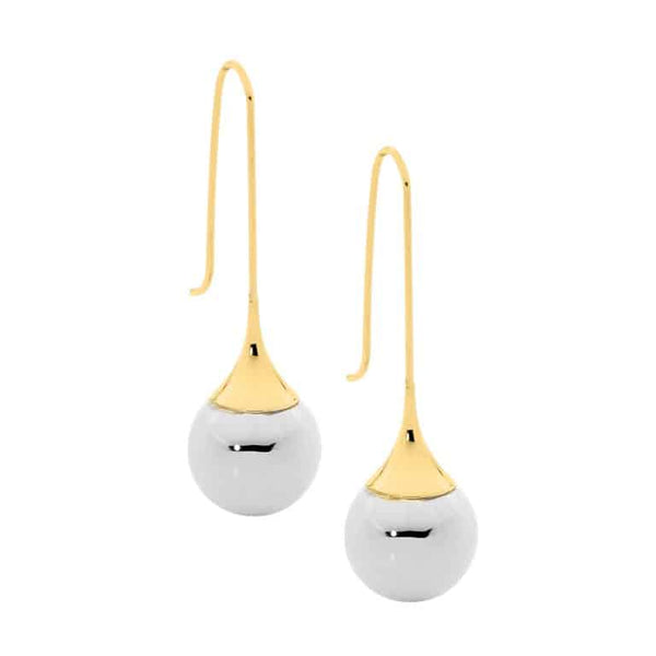 Two Tone Stainless Steel Ball Earrings Yellow