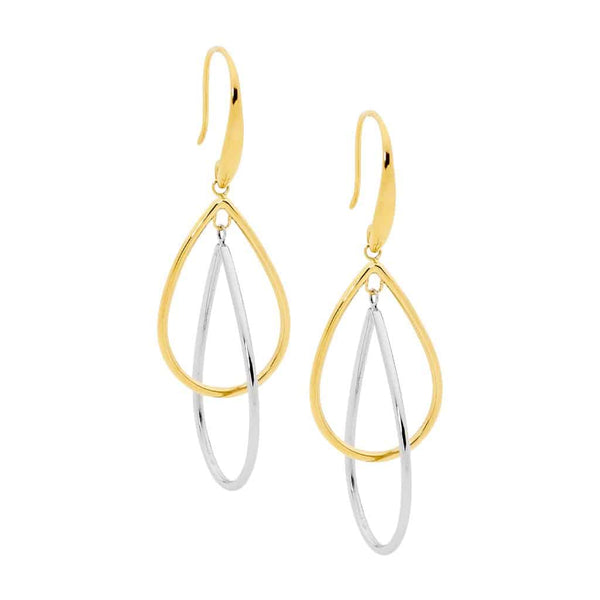 Double Open Tear Drop Earrings Yellow Gold