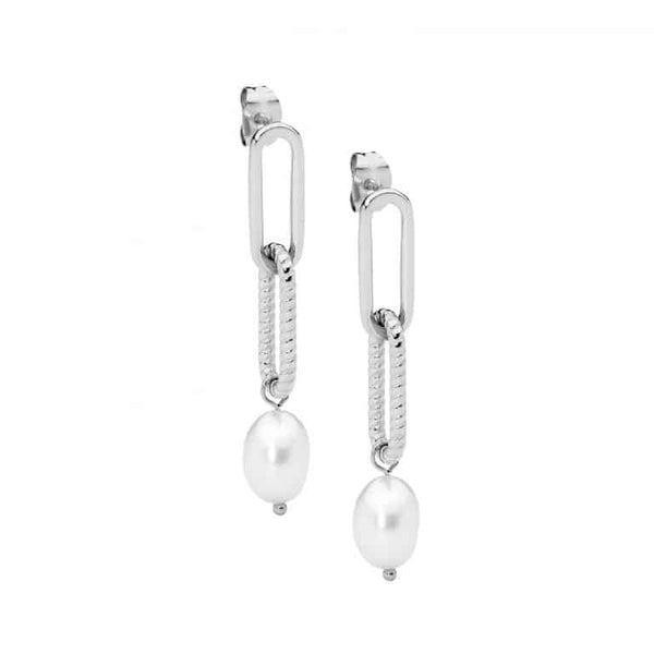 Freshwater Pearl Stainless Steel Link Earrings