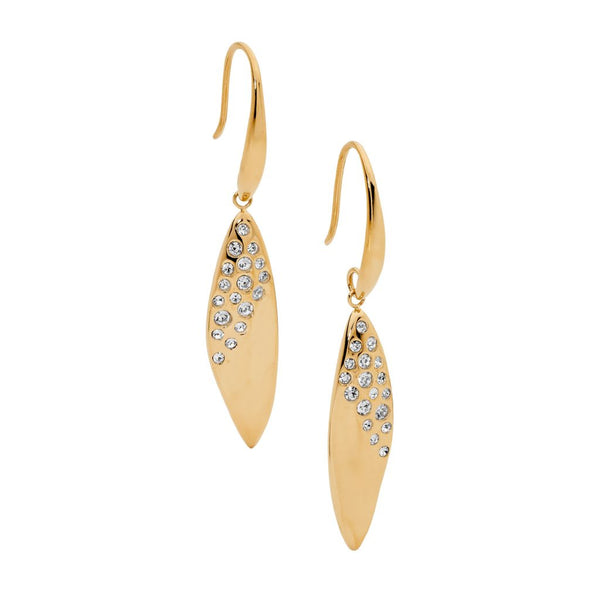 Stainless Steel Scattered White Crystal Drop Earrings Yellow Gold