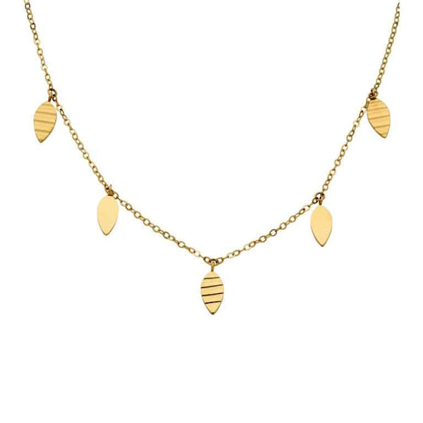 Stainless Steel Leaves Charm Necklace Yellow Gold