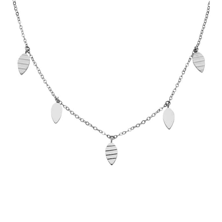 Stainless Steel Leaves Charm Necklace White Gold