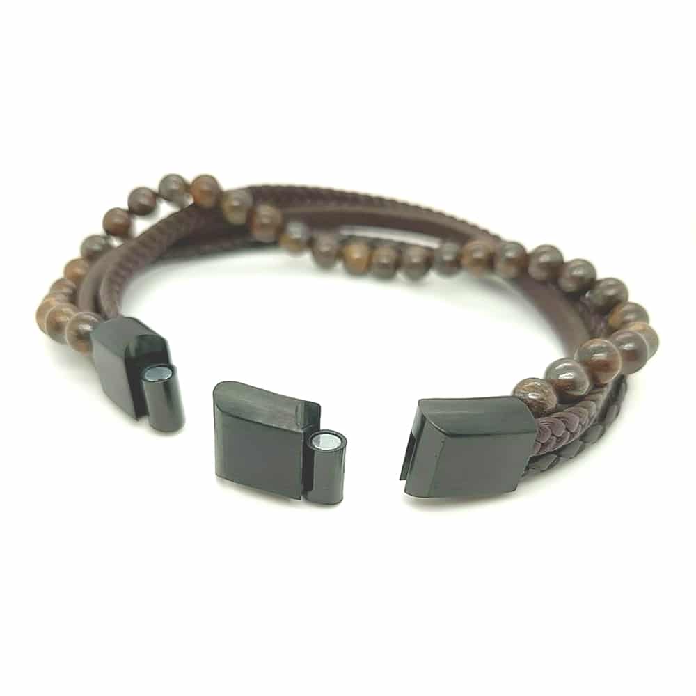 Multi Strap Leather Bracelet with Brown Beads