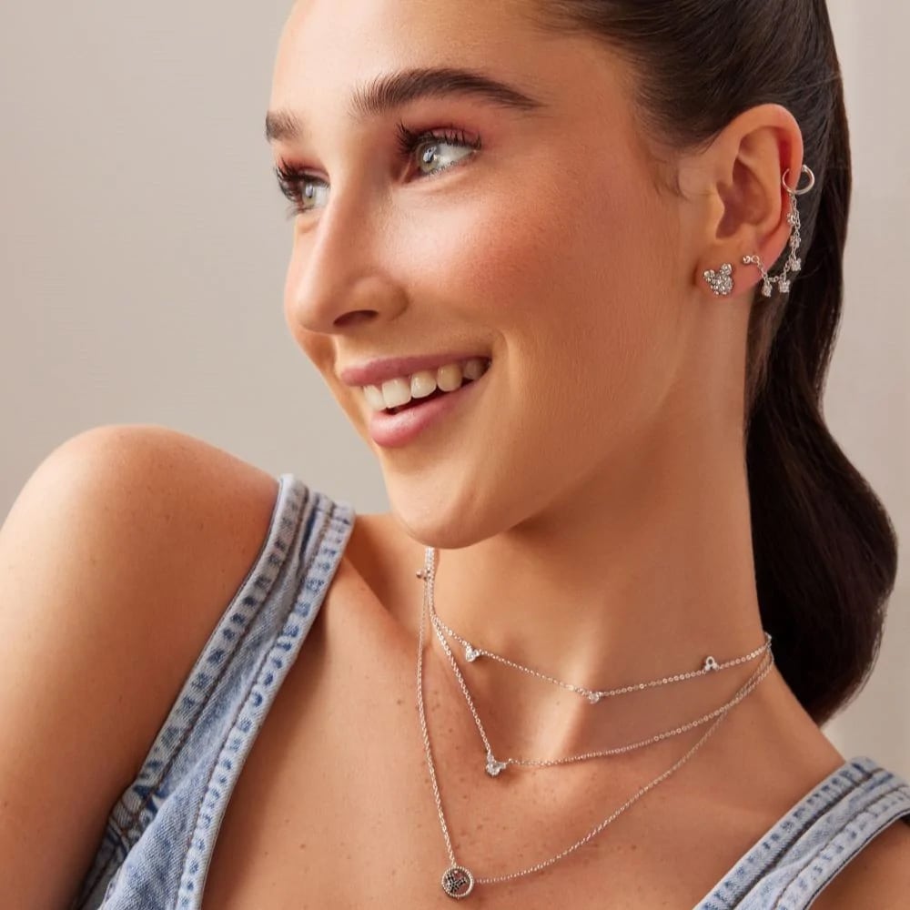 Precious Metal Mickey Mouse Claw Set CZ Necklace