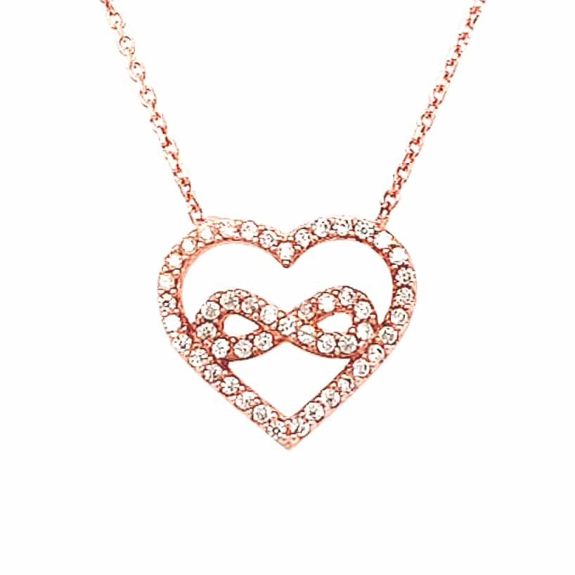 Infinity Love Heart Silver Necklace Rose Gold