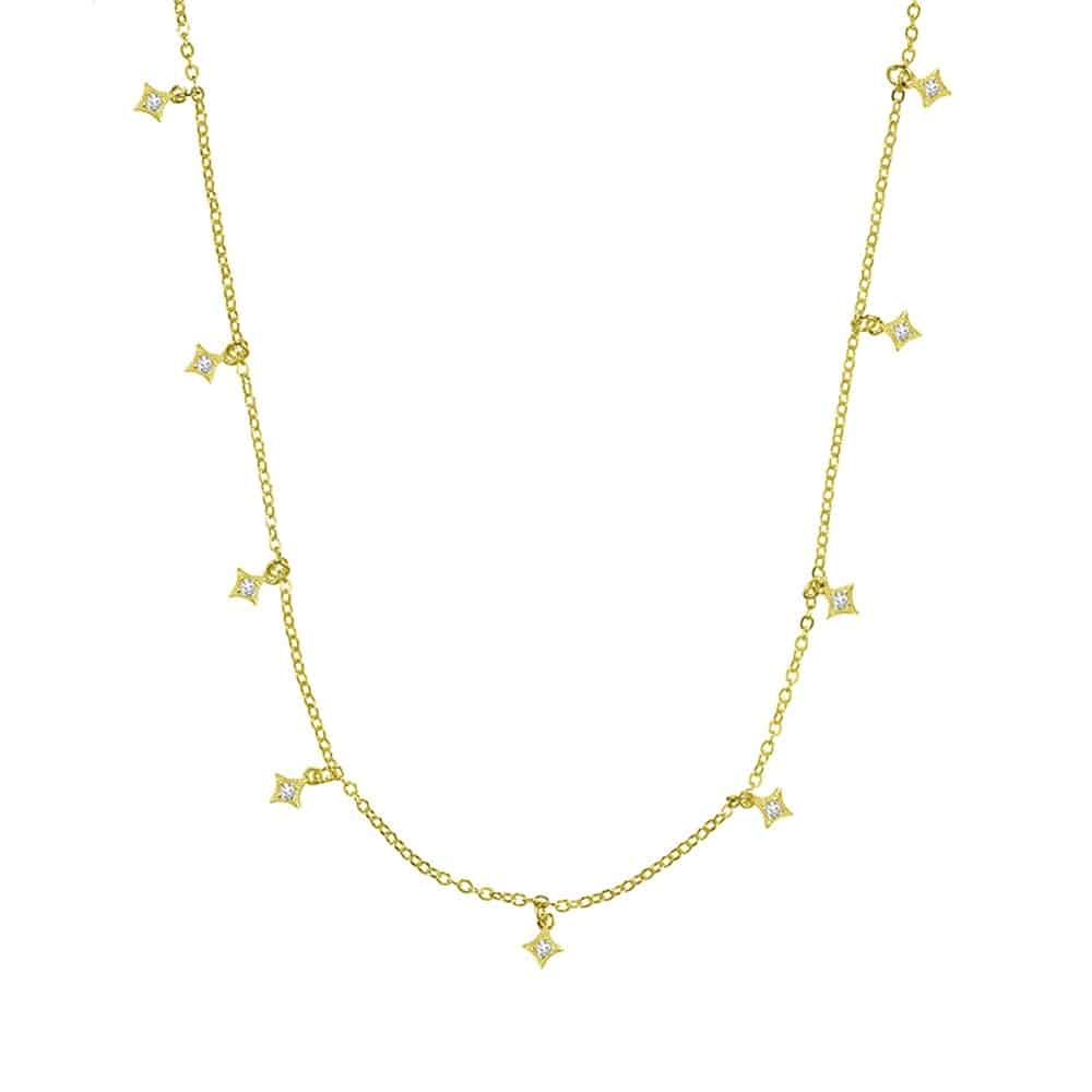 Sterling Silver Petite CZ Charm Necklace Yellow Gold